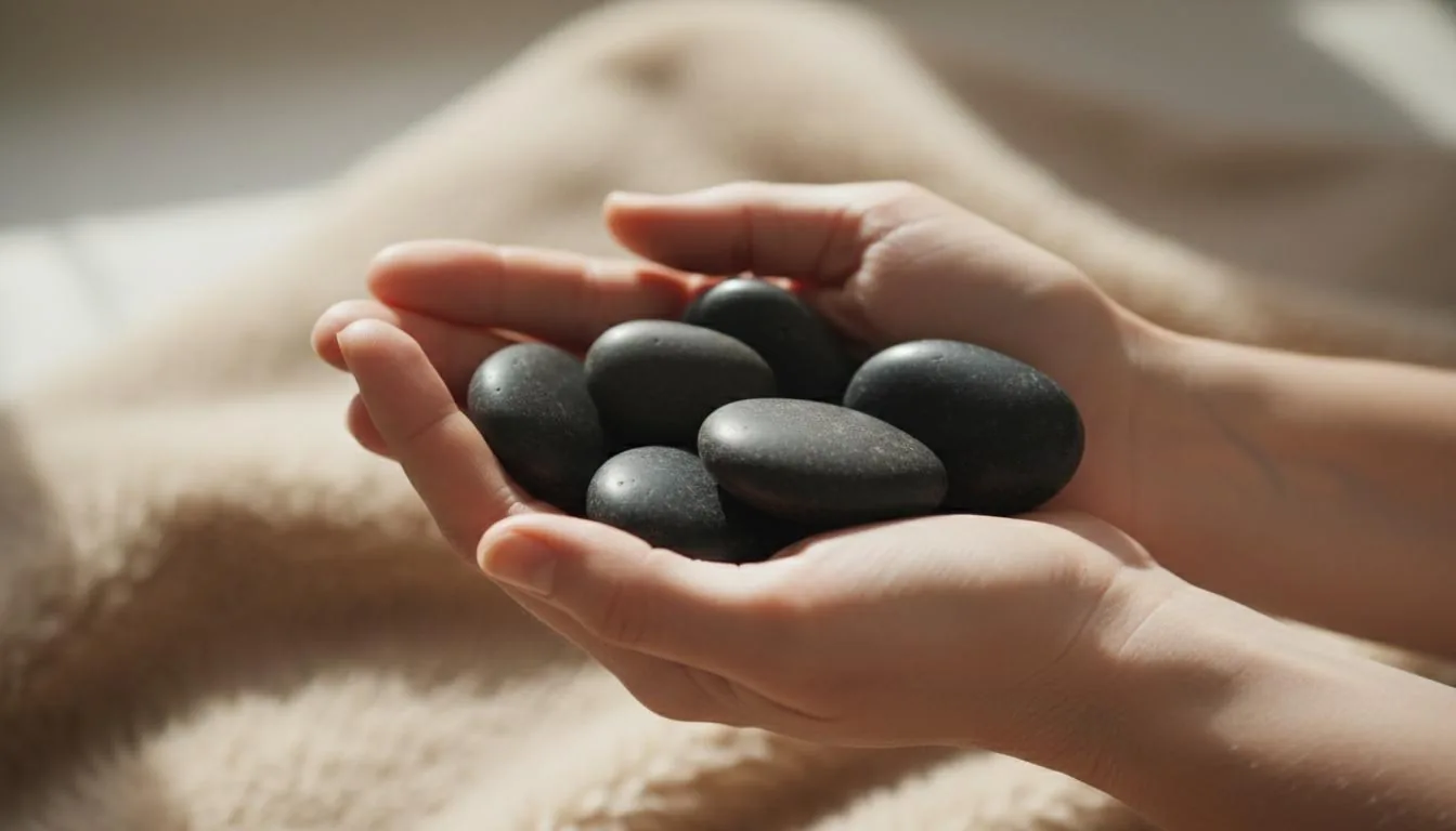 Mains tenant des pierres polies