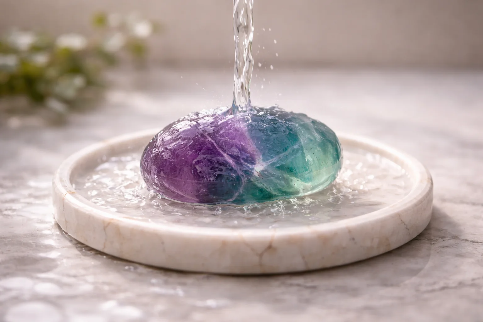 Pierre nettoyée sous un filet d'eau claire