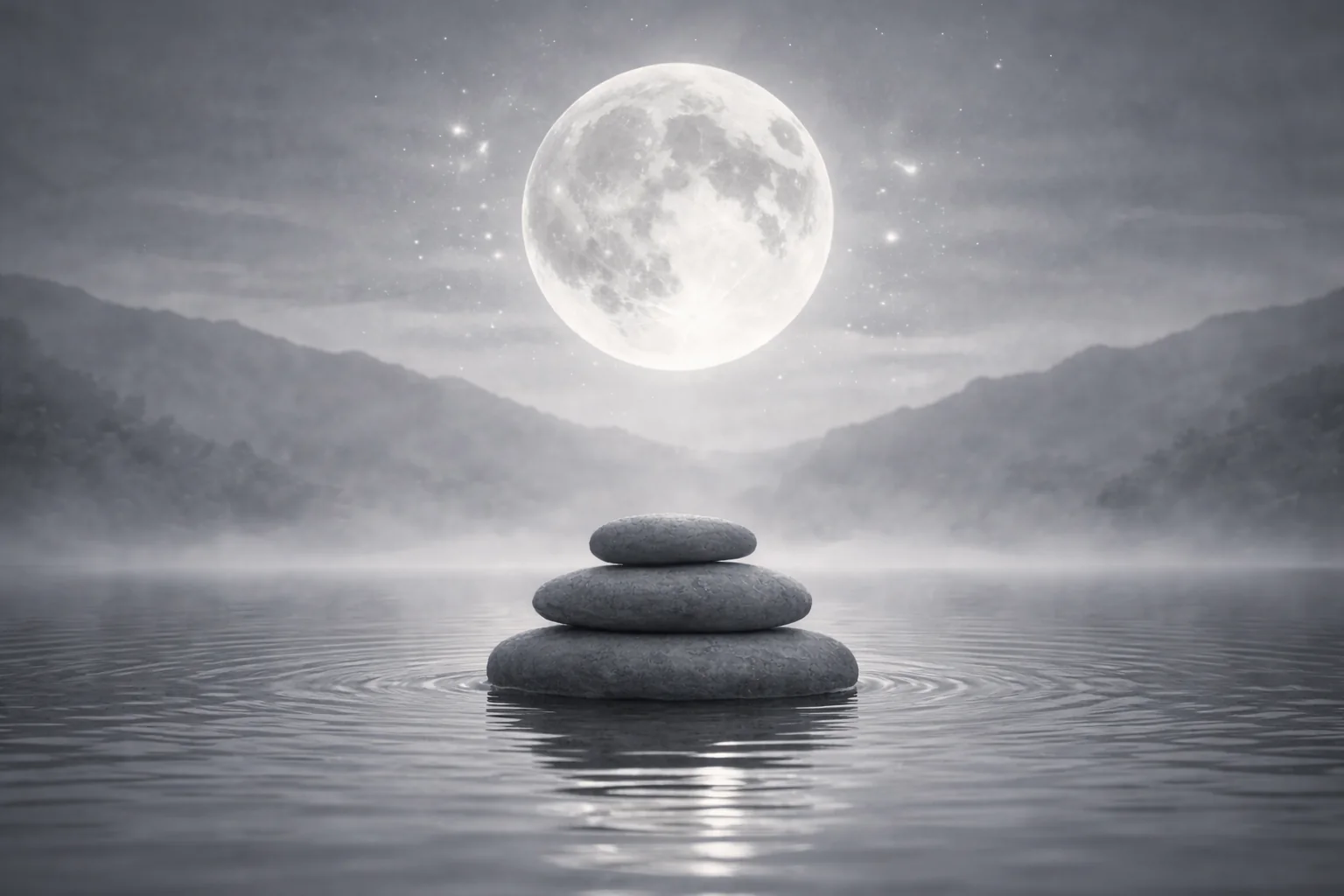 Pierres posées sous la lumière de la lune